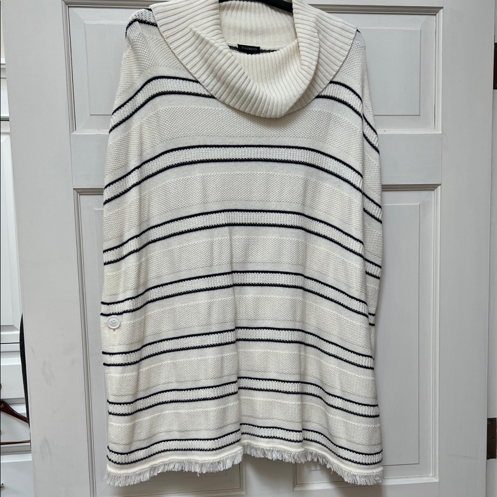 Talbots Cream and Black Striped Cowl Neck Sweater
